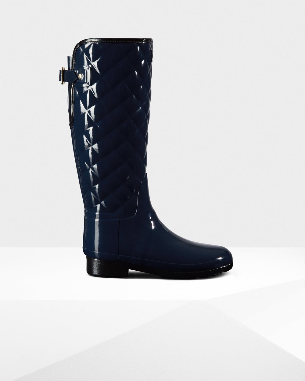 Womens Hunter Refined Adjustable Quilted Gloss - Tall Rain Boots Navy - 0136-TRCLW